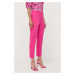 Nohavice Custommade dámske, ružová farba, rovné, vysoký pás