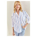 Bianco Lucci Women's Single Pocket Striped Oversize Shirt