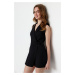 Trendyol Black Belted Double Breasted Collar Mini Woven Jumpsuit