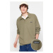 Trendyol Light Khaki Men's Oversize/Wide Cut Labeled Textured Cotton Polo Neck Sweatshirt