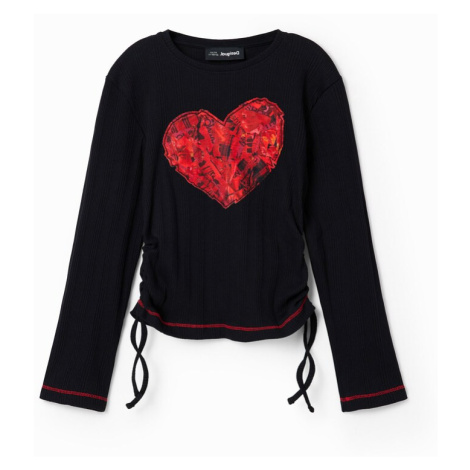 Desigual Tričko 'Gathered heart'  červená / čierna