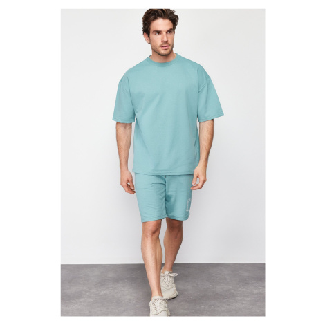 Trendyol Mint Oversize Printed Knitted Shorts Pajamas Set