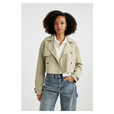 DEFACTO Crop Crinkle Fabric Trench Coat