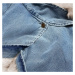 Svetlo modro / béžová dámska džínsová bunda s kožušinovým golierom (BR9585-50046)