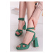 Zelené semišové sandále na hrubom podpätku Mina