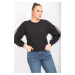 Şans Women's Black Plus Size Blouse with Balloon Sleeves and Tulle Detail
