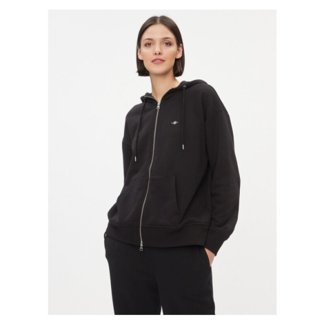 Gant Mikina Rel Shield Zip Hoodie 4204665 Čierna Relaxed Fit