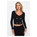 Trendyol Black Button Detailed V-Neck Ribbed Stretchy Crop Knitted Blouse