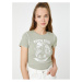 Koton Far Eastern Printed T-Shirt, Crew Neck, Short Sleeves, Corduroy