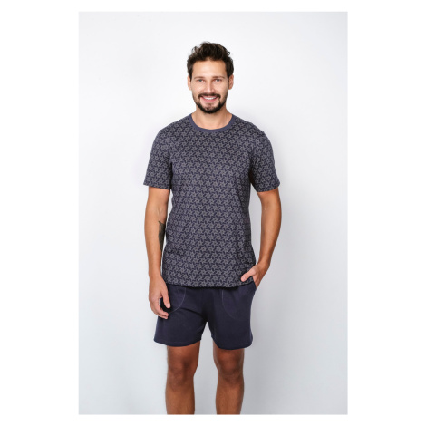 Men's pyjamas Ricardo, short sleeves, shorts - print/navy blue Italian Fashion