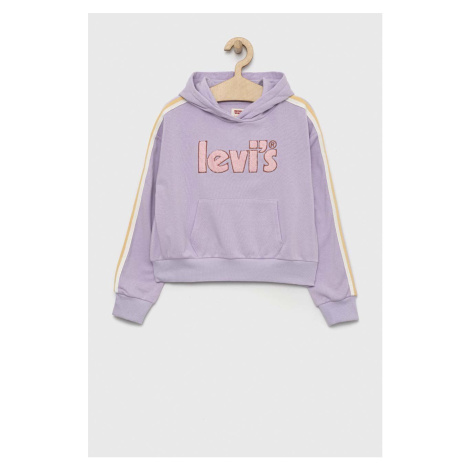 Detská mikina Levi's fialová farba, s kapucňou, s nášivkou Levi´s