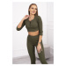 Žebrovaný crop top set khaki barvy UNI