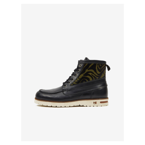 Čierne pánske vzorované členkové kožené topánky Scotch & Soda Levant Mid Boot