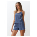 Trendyol Blue Textured Embroidered Rope Strap Knitted Pajama Set