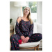 22168 Dewberry Womens Pyjama Set with Dressing Gown-BLACK-RED