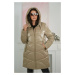 Shiny quilted jacket with large zippers beige