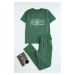 Trendyol Men's Green Crew Neck Printed Knitted 100% Cotton Pajama Set