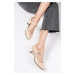 Mio Gusto Gabriela Nude Colored Patent Leather Women's Low Heeled Shoes