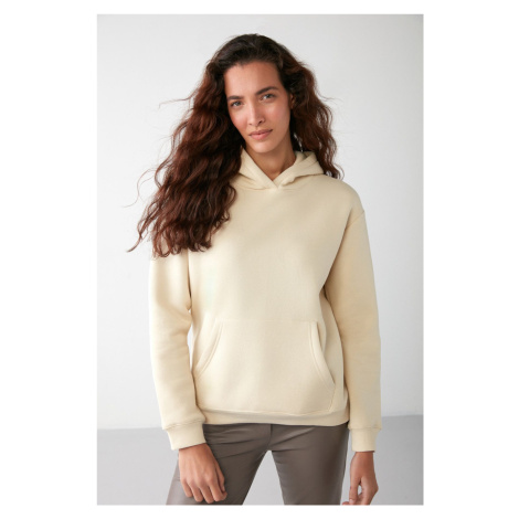 GRIMELANGE Adel Women's Organic Cotton Fleece Inside Soft Relaxed Kangaroo Pocket Hooded Vanilla