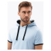 Ombre Men's casual cotton t-shirt with hood - light blue