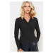 Trend Alaçatı Stili Women's Black Sandy Fabric Shirt with Front Gathered