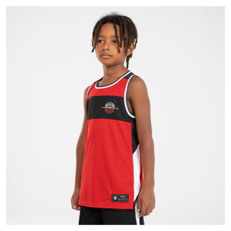 Detské obojstranné basketbalové tielko T500R červeno-čierne TARMAK