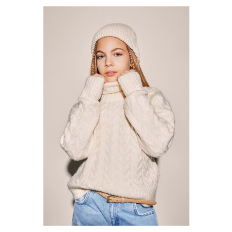 DEFACTO Girl Oversize Fit Wide Pattern Turtleneck Sweater