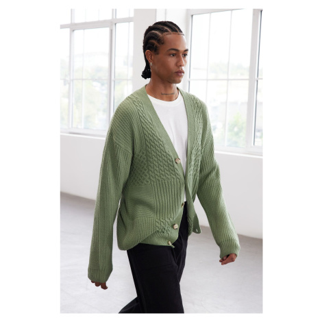 Trendyol Limited Edition Mint FL Men's Regular V Neck Hair Knit Sweater Cardigan