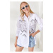 Olalook Women's Geometric White Stamp Detail Oversize Shirt