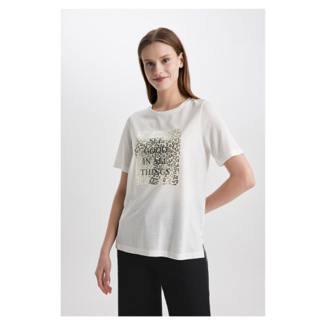 DEFACTO Relax Fit Crew Neck Printed Short Sleeve T-Shirt