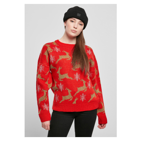 Women's Oversized Christmas Sweater Red/Gold Urban Classics