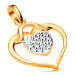Zlatý prívesok 585 - lesklý obrys srdca s menším zirkónovým srdiečkom vo vnútri