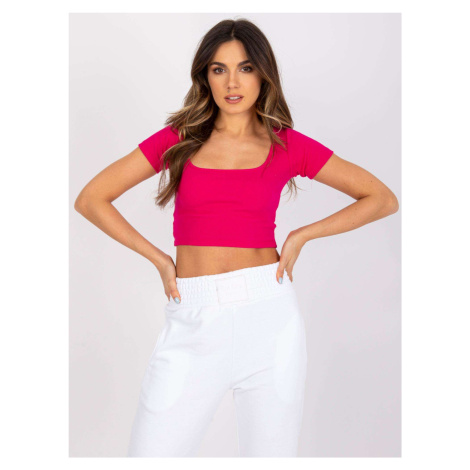 Ružový dámsky crop top s krátkymi rukávmi RV-TS-7538.12P-fuchsia Rue Paris