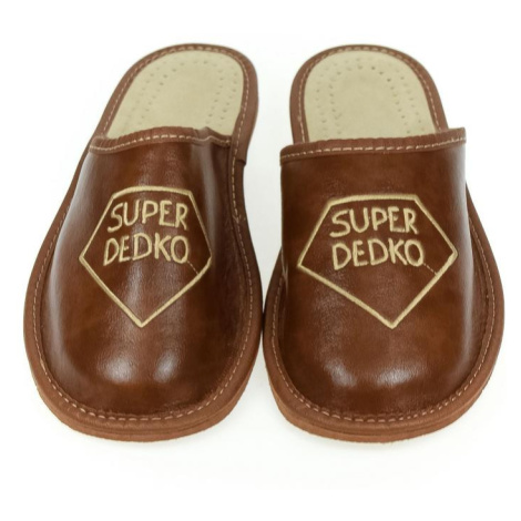 Pánske hnedé kožené papuče SUPER DEDKO John-C
