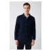 Avva Men's Navy Blue Classic Collar 100% Cotton Comfort Fit Comfortable Cut Denim Coat