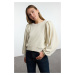 Trendyol Stone Thick Regular Normal Pattern Balloon Sleeve Knitted Sweatshirt