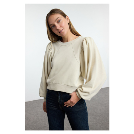 Trendyol Stone Thick Regular Normal Pattern Balloon Sleeve Knitted Sweatshirt