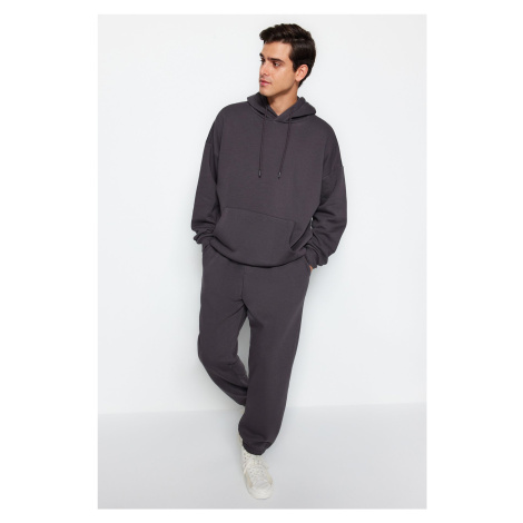 Trendyol Anthracite Oversize/Wide Cut Hooded Warm Sweatshirt Tracksuit