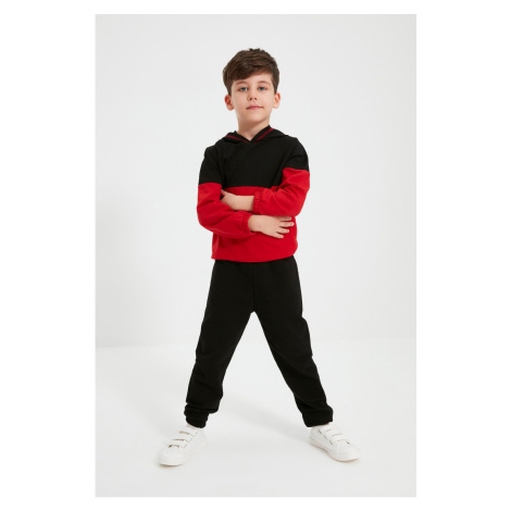 Trendyol Black Color Block Hooded Boy Knitted Slim Tracksuit Set