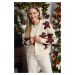 Trendyol Stone Wide Pattern V Neck Slogan Patterned Knitwear Cardigan