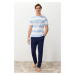 Trendyol Blue Regular Fit Striped Knitted Pajama Set