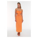 Trendyol oranžová vystrihnutá šnurovacie detailné plážové šaty