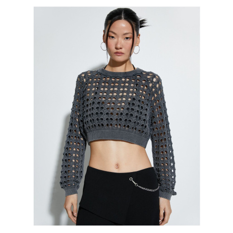 Koton Openwork Crop Sweater Crew Neck Long Sleeve