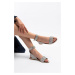 NİŞANTAŞI SHOES Earth Silver Stone Detail Ankle Tied Flat Sole Velcro Women's Sandals