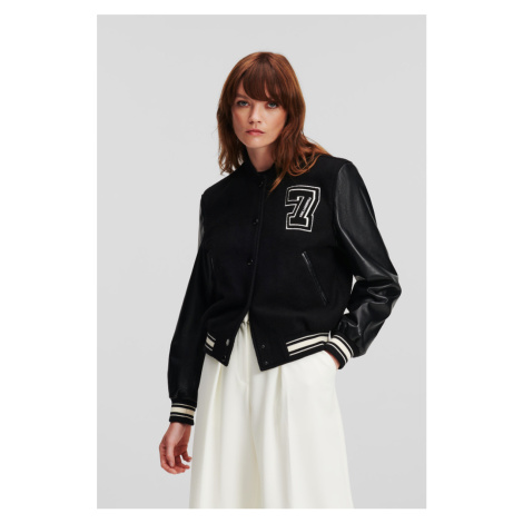 Bunda Karl Lagerfeld Wool & Leather Varsity Bomber Black