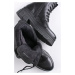 Čierne kožené členkové šnurovacie topánky 2-25261