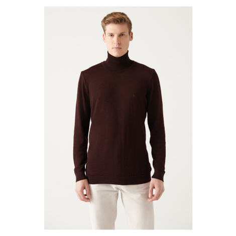 Avva Men's Burgundy Full Turtleneck Wool Blended Standard Fit Normal Cut Knitwear Sweater