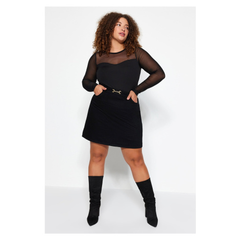 Trendyol Curve Black Accessory Detailed Denim Skirt