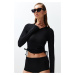 Trendyol Black Swim Tunnel Long Sleeve Bikini Top