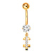 Zlatý 14K piercing do bruška - číry zirkón, ligotavý symbol zverokruhu - STRELEC